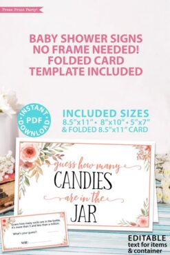 guess how many candies are in the jar game Printable baby shower game Peach flowers, instant download pdf Press Print Party!
