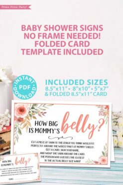 How big is mommy's belly game sign Printable baby shower game Peach flowers, instant download pdf Press Print Party!