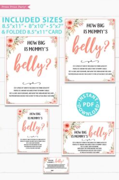 How big is mommy's belly game sign Printable baby shower game Peach flowers, instant download pdf Press Print Party!