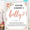 How big is mommy's belly game sign Printable baby shower game Peach flowers, instant download pdf Press Print Party!