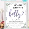 How big is mommy's belly sign and cards - Baby shower game printable template pdf, baby shower party ideas, instant download Press Print Party! Greenery and purple design