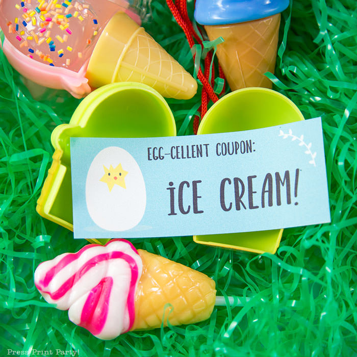 Easter egg hunt free printable coupon editable with your own text - Easter hunt ideas - Press Print Party! - ice cream egg