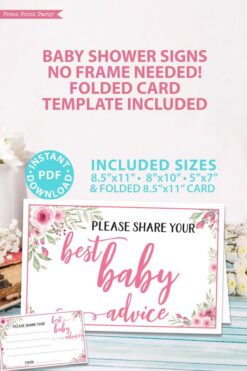 Best baby advice sign and card printable baby shower game pink flowers Press Print Party!