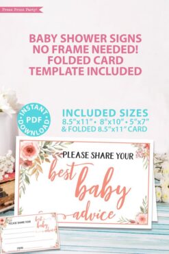 Best baby advice sign and card Printable baby shower game Peach flowers, instant download pdf Press Print Party!