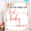 Best baby advice sign and card Printable baby shower game Peach flowers, instant download pdf Press Print Party!