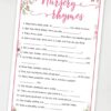 Nursery rhymes printable baby shower game pink flowers Press Print Party!