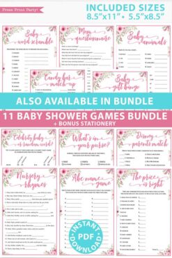 Disney parent match printable baby shower game pink flowers Press Print  Party!