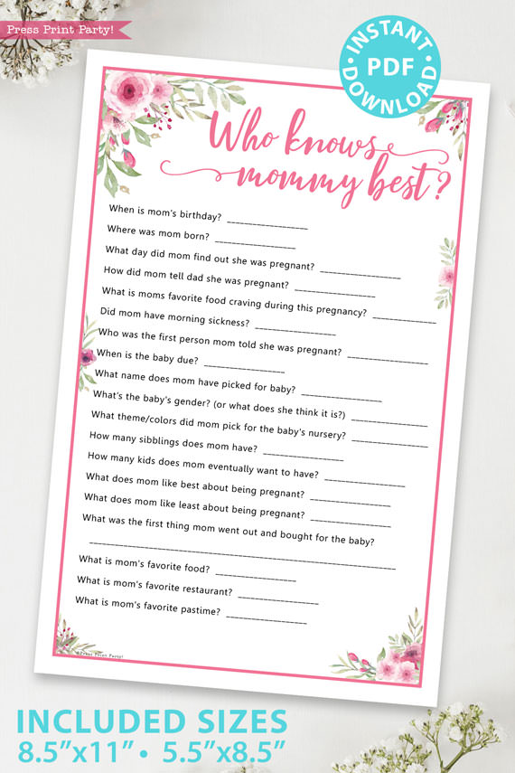 who knows mommy best baby shower game press print party