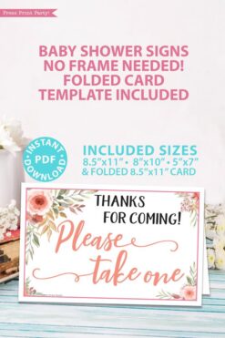 Please take one sign for favors Printable baby shower game Peach flowers, instant download pdf Press Print Party!