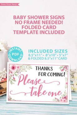 Please take one sign printable baby shower game pink flowers Press Print Party!