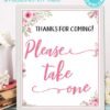 Please take one sign printable baby shower game pink flowers Press Print Party!