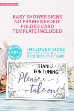 Please Take One - Baby shower sign printable template pdf, baby shower party ideas, instant download Press Print Party! Greenery and purple design