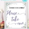 Please Take One - Baby shower sign printable template pdf, baby shower party ideas, instant download Press Print Party! Greenery and purple design