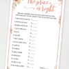 The price is right Printable baby shower game Peach flowers, instant download pdf Press Print Party!