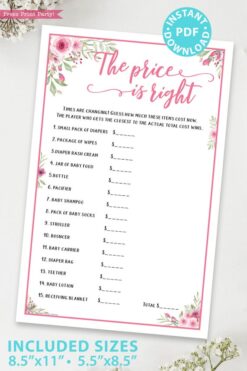 the price is right game printable baby shower game pink flowers Press Print Party!