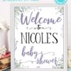 Welcome to baby shower sign - Baby shower sign printable template pdf, baby shower party ideas, instant download Press Print Party! Greenery and purple design