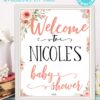 welcome to the baby shower editable with name Printable baby shower game Peach flowers, instant download pdf Press Print Party!