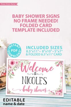 welcome to baby shower sign printable baby shower game pink flowers Press Print Party!