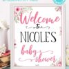 welcome to baby shower sign printable baby shower game pink flowers Press Print Party!