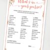 What's in your purse Printable baby shower game Peach flowers, instant download pdf Press Print Party!