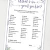 Baby shower game printable template pdf, whats in your purse, baby shower party ideas, instant download Press Print Party! Greenery and purple design