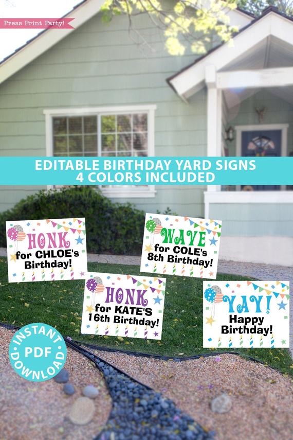 Birthday Yard Sign Printable, Honk Sign for Boy or Girl Birthday Party, Front Yard, Quarantine Birthday, INSTANT DOWNLOAD
