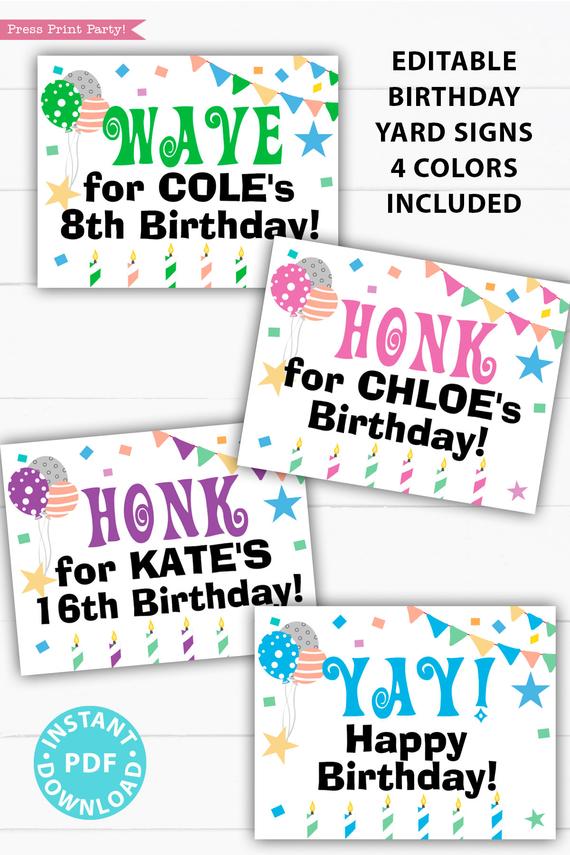 Birthday Yard Sign Printable, Honk Sign for Boy or Girl Birthday Party, Front Yard, Quarantine Birthday, INSTANT DOWNLOAD