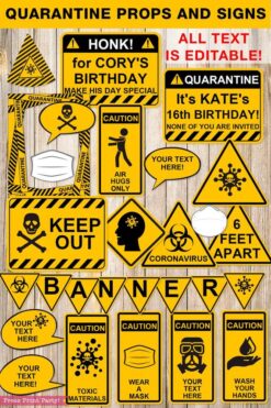 Quarantine Birthday Photo Booth Props and Signs, Editable Birthday Yard Sign, Drive-by birthday, For Car or Photos, Party Decor, INSTANT DOWNLOAD