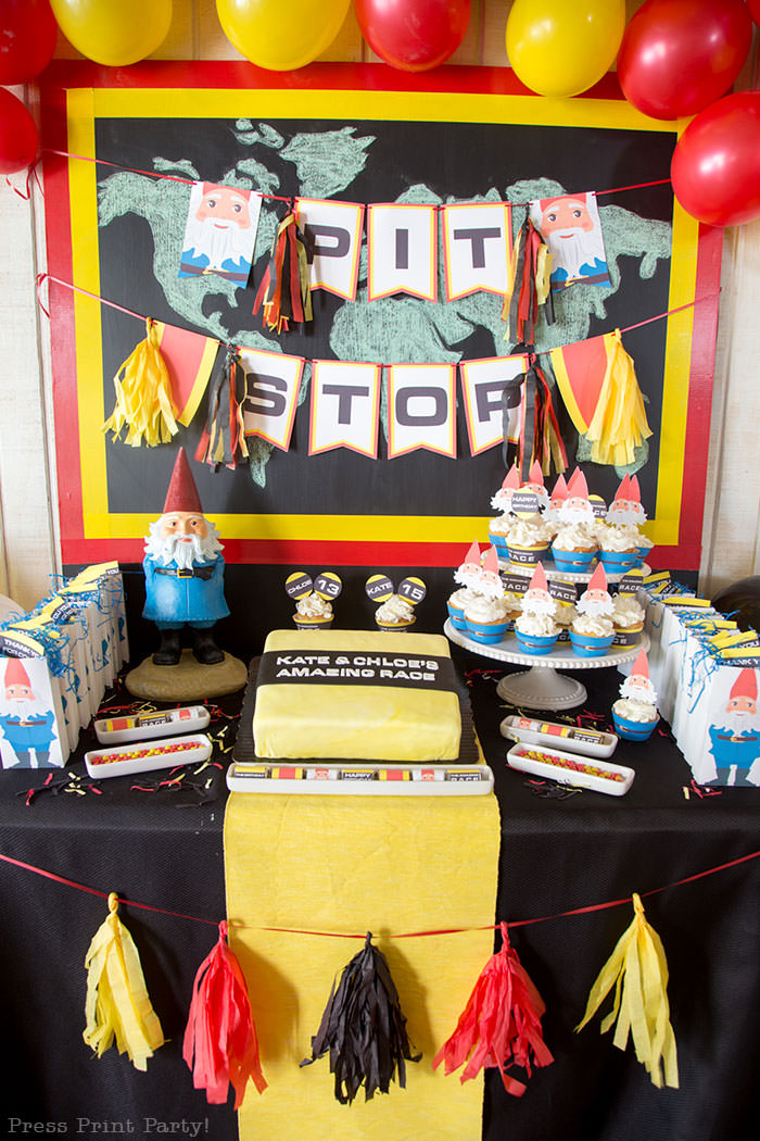 The amazing race party ideas - Press Print Party!The amazing race party ideas dessert and cake table - Press Print Party!