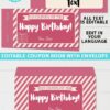 Pink editable birthday coupon book template printable last minute gift ideas download gift for her - Press Print Party!