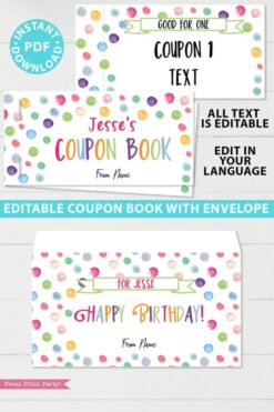 confetti editable birthday coupon book template printable last minute gift ideas download gift for her - Press Print Party!