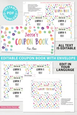 confetti editable birthdaycoupon book template printable last minute gift ideas download gift for her - Press Print Party!