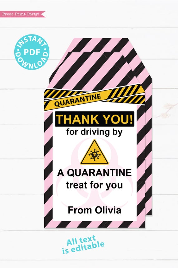 drive by birthday thank you tags editable for quarantine birthday party pink instant download