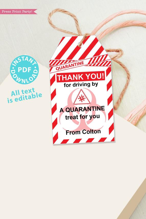 drive by birthday thank you tags editable for quarantine birthday party red and white instant download