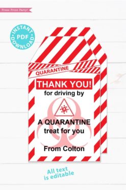 drive by birthday thank you tags editable for quarantine birthday party red and white instant download