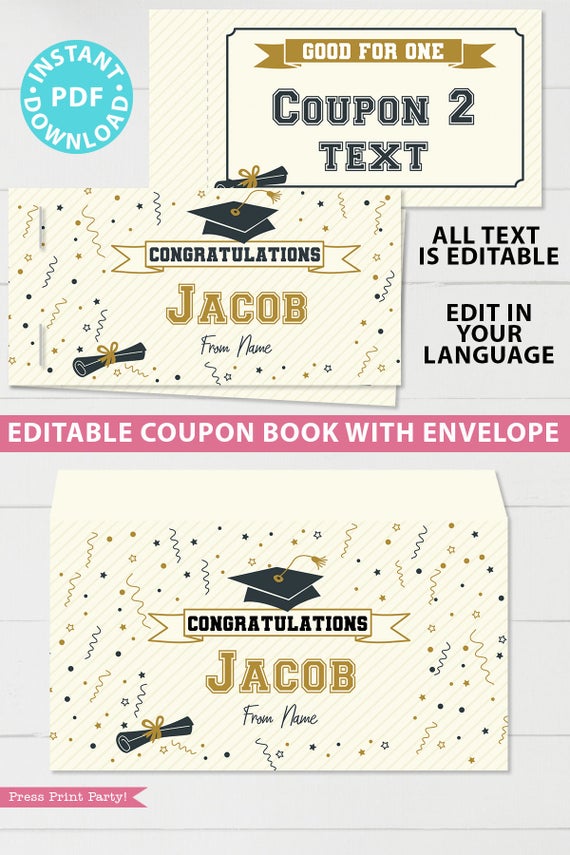 editable graduation coupon book template printable last minute gift ideas for the new grad download - Press Print Party!