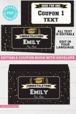 Gold editable graduation coupon book template printable last minute gift ideas for the new grad download - Press Print Party!