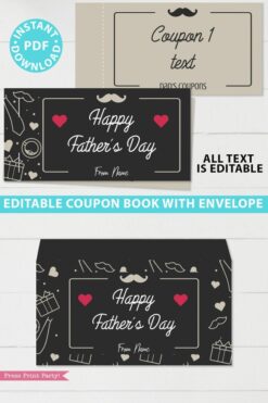 Father's day gift editable coupon book template printable last minute gift ideas for the new grad download - Press Print Party!