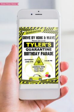 quarantine birthday invitation lime green and black - Press Print Party!
