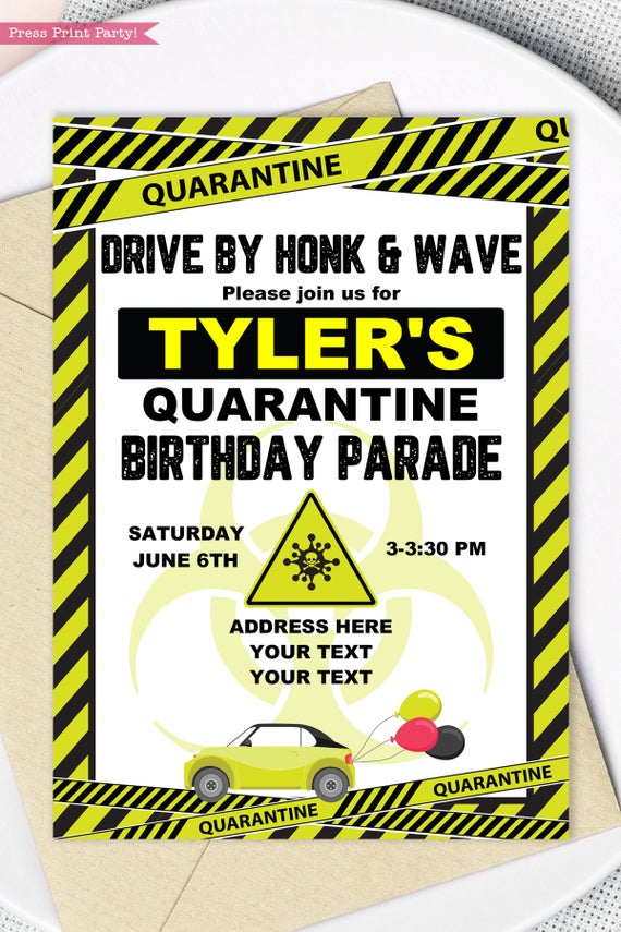 quarantine birthday invitation lime green and black - Press Print Party!
