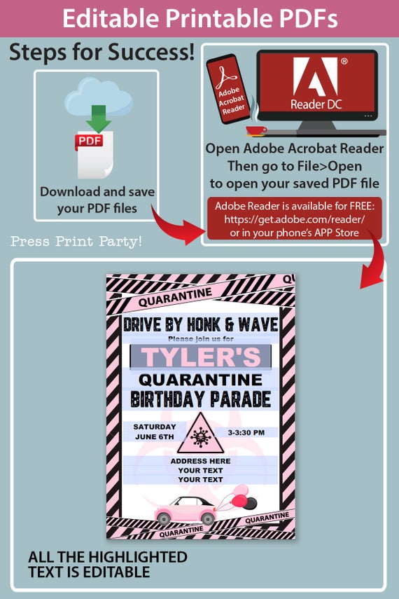 quarantine birthday invitation pink and black - Press Print Party!