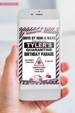 quarantine birthday invitation pink and black - Press Print Party!