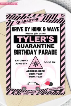 quarantine birthday invitation pink and black - Press Print Party!