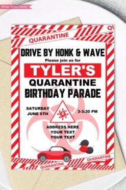 quarantine birthday invitation lime red and white - Press Print Party!