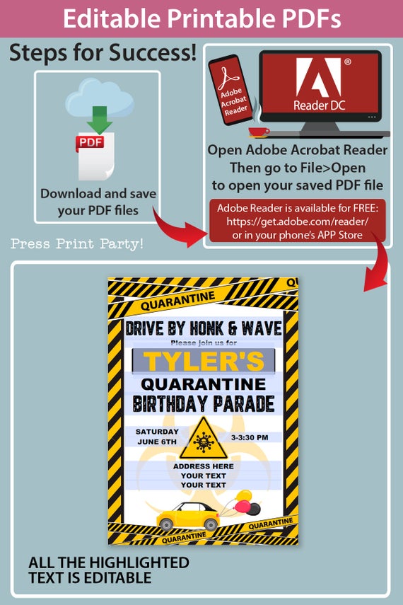 quarantine birthday invitation Yellow and black - Press Print Party!
