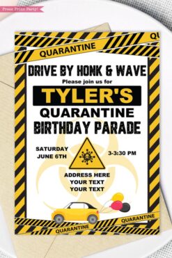 quarantine birthday invitation Yellow and black - Press Print Party!