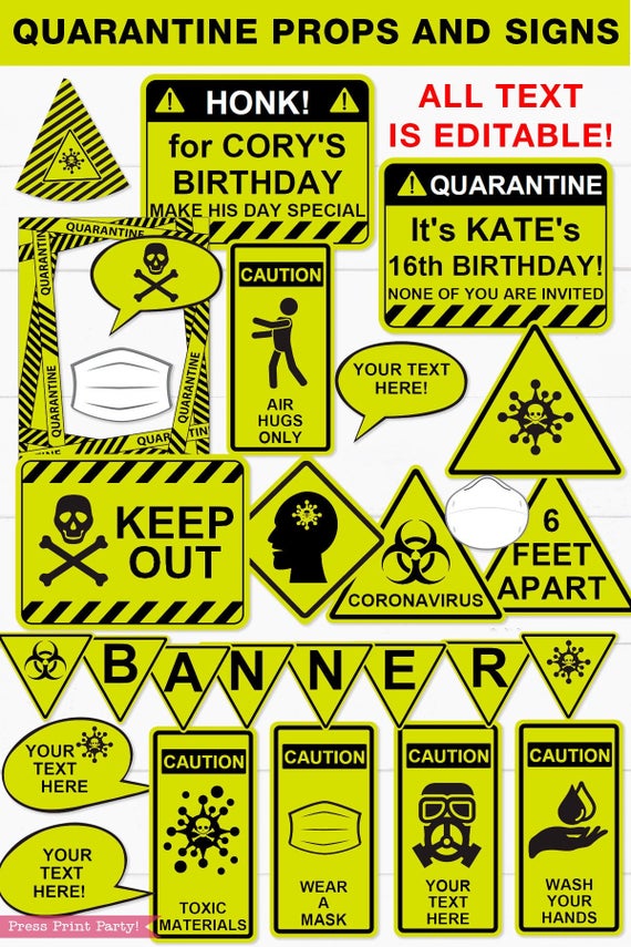 Lime Green Quarantine Birthday Photo Booth Props and Signs, Editable Birthday Yard Sign, Drive-by birthday, For Car or Photos, Party Decor, INSTANT DOWNLOAD