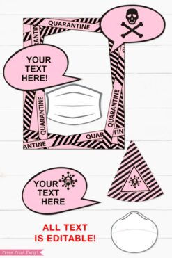 pink Quarantine Birthday Photo Booth Props and Signs, Editable Birthday Yard Sign, Drive-by birthday, For Car or Photos, Party Decor, INSTANT DOWNLOAD