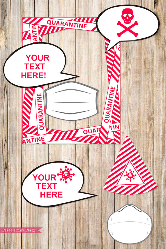 Red and white Quarantine Birthday Photo Booth Props and Signs, Editable Birthday Yard Sign, Drive-by birthday, For Car or Photos, Party Decor, INSTANT DOWNLOAD