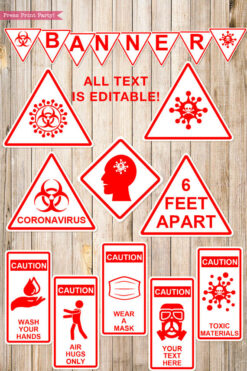 Red and white Quarantine Birthday Photo Booth Props and Signs, Editable Birthday Yard Sign, Drive-by birthday, For Car or Photos, Party Decor, INSTANT DOWNLOAD